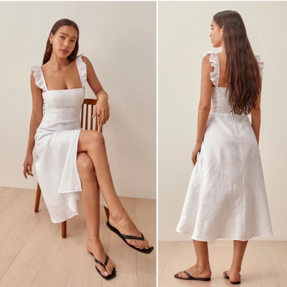 Reformation Spaulding linen slit dress white size 10